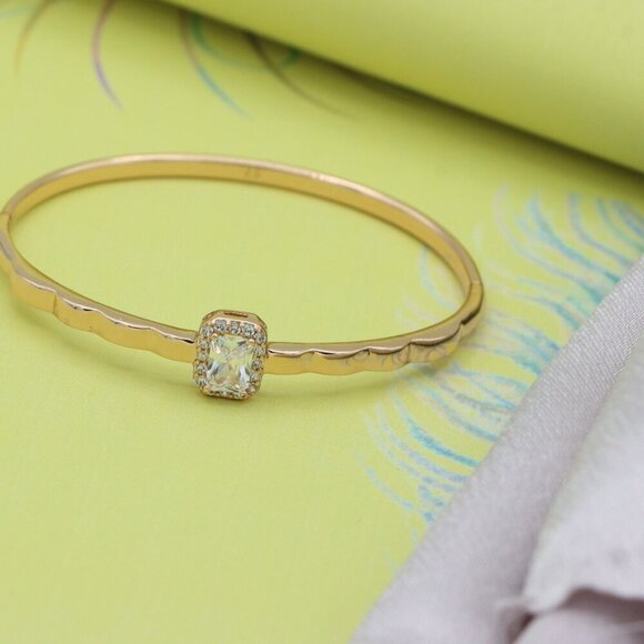 Elegant Rose Gold Bangle with Cushion Cut Stone Accent, XPBL0472 - Picture 2 of 12